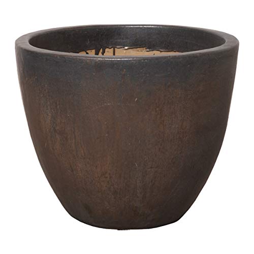 Emissary 23 in. Gunmetal Ceramic Round Planter with Drainage Hole