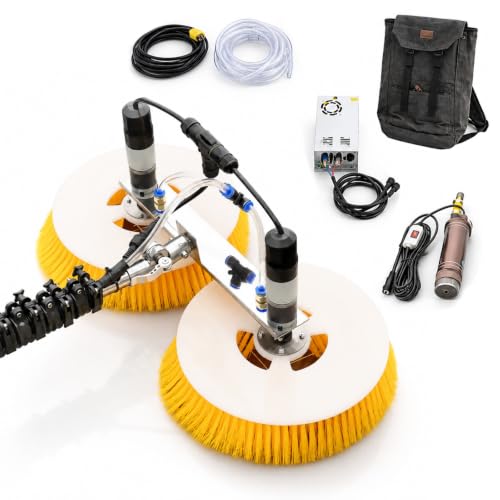 TBANVOO Electric Rotating Dual-Head Solar Panel Cleaning Brush with Carbon Fiber Telescopic Pole, Water-Fed, for Power Plants & Solar Farms 7m