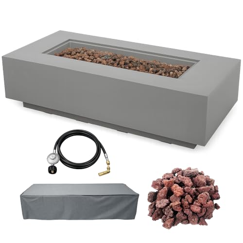 AMS 60" Rectangular Concrete GFRC Natural Gas Fire Pit Table (Light Gray)