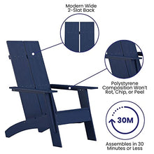 Flash Furniture Set of 2 Sawyer Modern 2-Slat Back Adirondack Chairs - Navy Blue All-Weather Poly Resin Lounge Chairs