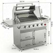 GDFStudio 75300 BTU 6-Burner Gas Grill Island, Deluxe SS304 Stainless Steel Outdoor BBQ Station with Rotisserie, Granite Countertop, Propane/Natural Gas, 46‘’, Silver