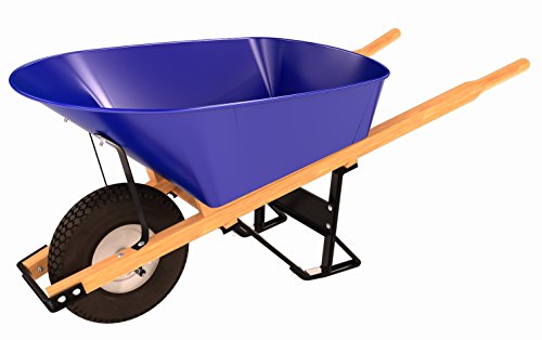 Bon Tool 11 300 Premium Contractor Grade Steel Single Wheel Wheelbarrow with Wood Hande and Knobby Tire, 6 Cubic Feet