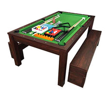 Simba USA 7Ft Pool Table Billiard Green Dining Table with Benches Brown Green
