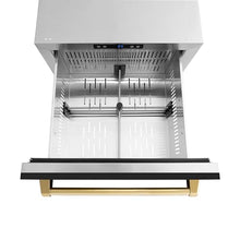 ZLINE Autograph Edition 24 in. Touchstone 168 Can Outdoor-Rated Dual Refrigerator Drawer with Black Matte Doors and Polished Gold Handles (RDSOZ-BLM-24-G)