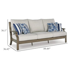 Benjara Inaya Outdoor Sofa, 4 Throw Pillows, Cream White, 89 Inch Brown Metal
