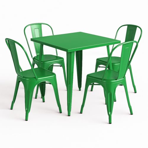 31" x 31" Metal Bistro Table Set – 5 Piece Indoor Outdoor Cafe Seating for Patio or Restaurant