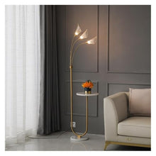 LUYOUBOZHU Floor Lamp Industrial Arc Floor Lamp with Marble Base & Shelf, Modern Farmhouse Reading Light for Living Room(Gold)