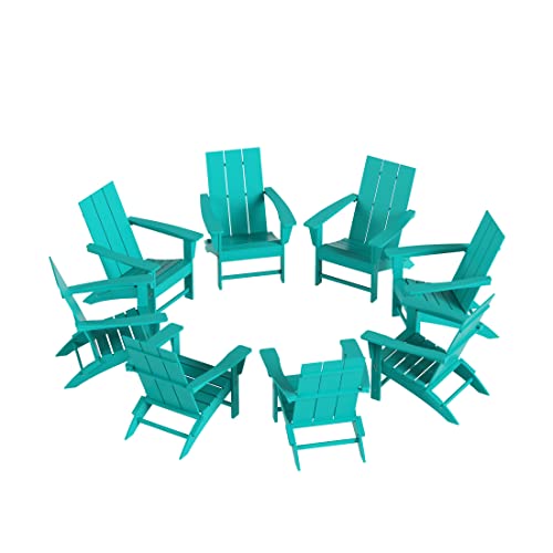 WO WESTIN OUTDOOR 8-Piece Folding Poly Lumber Adirondack Chairs Turquoise