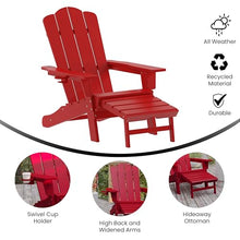 Taylor & Logan Nellis Adirondack Chair with Cup Holder and Pull Out Ottoman, All-Weather HDPE Indoor/Outdoor Lounge Chair in Red, Set of 2