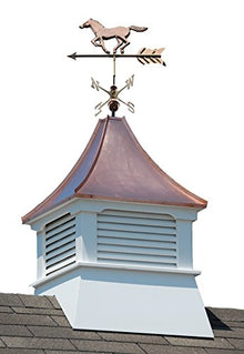 Accentua Olympia Cupola with Horse Weathervane 24 in. Square 52 in. High White With Copper Roof