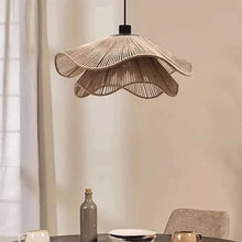 Hemp Rope Chandelier for Dining Room,Boho Pendant Light with 2-Tier Woven Design Adjustable Chain, Coastal Lighting Fixture for Kitchen Island, Bedroom, Entryway(No Bulb Included)(Beige,11.8in)