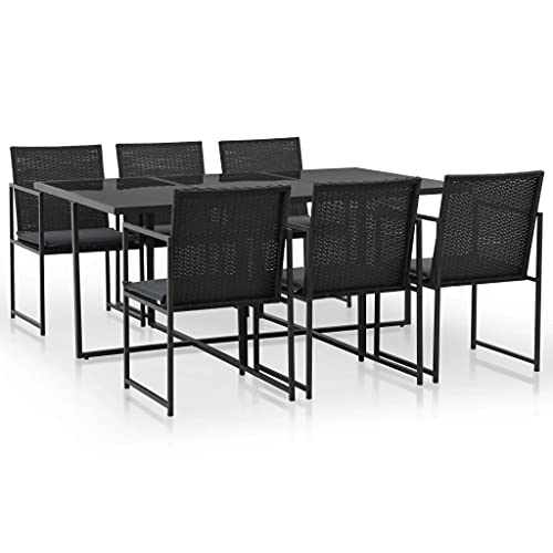 Makastle 7 Piece Patio Dining Set with Cushions - Outdoor Poly Rattan All-Weather Table and Chairs Furniture Set for Backyard Terrace 65" x 42.9" x 28.3"