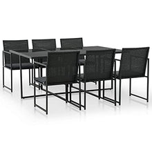 Makastle 7 Piece Patio Dining Set with Cushions - Outdoor Poly Rattan All-Weather Table and Chairs Furniture Set for Backyard Terrace 65" x 42.9" x 28.3"