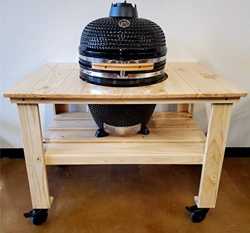 Black Outdoor Charcoal 21" Ceramic Egg Kamado BBQ Grill Smoker with Wood Table Pizza Stone and Canvas Cover