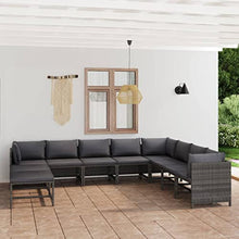 LKJVFCPW 11-Piece Poly Rattan Patio Furniture Set, Modular Outdoor Sofa with Coffee Table and Washable Cushions, Grey Garden Lounge Chairs for Backyard, Deck, Poolside