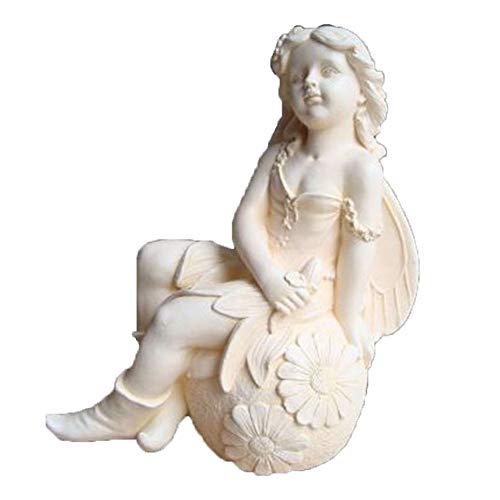 Garden Fairy Statue with Angel Wings Kneeling On The Sunflower Ball,Garden Statue Figurine,Indoor Outdoor Home Decoration Sculpture (A)