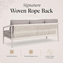 Golden Flame Outdoor Sofa, Modern 3-Seat Patio Couch with Powder-Coated Aluminum Frame, Woven Olefin Rope Back, Sunbrella Deep Seating Cushions - Slate Frame, Canvas Charcoal Fabric