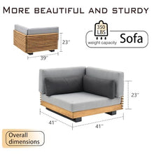 OTSUN Outdoor Corner Sofa, Teak Wood Slatted Base and Aluminum Frame L-Shaped Single Seat Outdoor Sofa Furniture for Patio Backyard Poolside