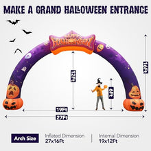 Wellcomer 27FT Halloween Inflatable Pumpkin Arch with Built-in Blower, Blow Up Archway for Outdoor Decoration, Halloween Party, Lawn Garden