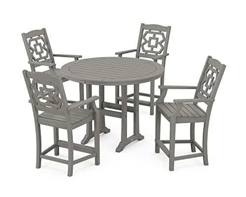 Martha Stewart by POLYWOOD® Chinoiserie 5-Piece Round Counter Set in Slate Grey