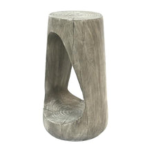OROTLECT Hollow Tree Stump Accent Side Table, MgO Faux Wood Concrete End Table No Assembly Wabi Sabi Plant Stand Stool Indoor Covered Outdoor Gray