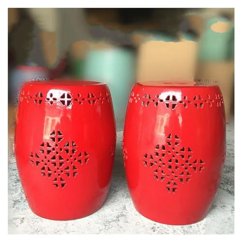 Tu Ye-US Decorative Garden Stools, White Ceramic Antique Home Drum Porcelain Garden Stool Glazed Hand Painted Round Ceramic ，2 Stools