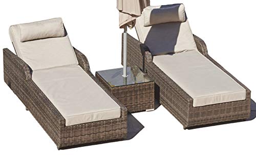 HomeRoots 3-Piece Outdoor Arm Chaise Lounge Set with Cushions Brown