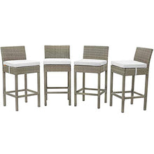 Contemporary Outdoor Patio Garden Bar Side Stool Chair, Set of Four, Fabric Rattan Wicker, White