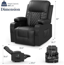 Luxury Recliner Chair with Heated Massage Function, Modern Swivel Rocker Lounge Reclining Seat with Side Pocket, Cup Holders, Ergonomic Living Room Recliners for Adults, Black