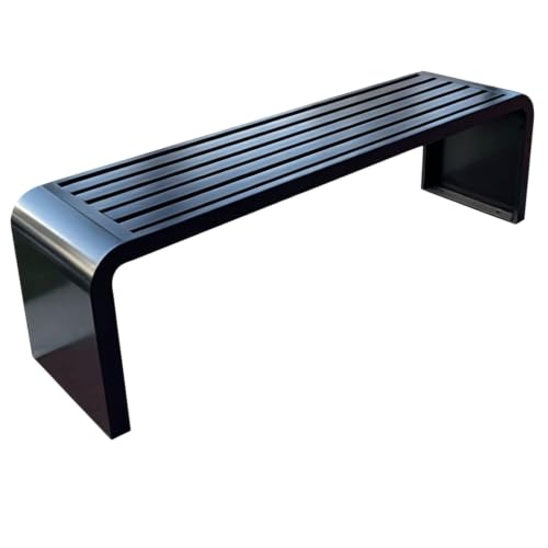 Vttui Outdoor Bench, U-Shaped Backless Slatted Metal 180cm Black