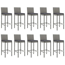 HGPOTUY 11 Piece Patio Bar Set with Cushions Gray Poly Rattan