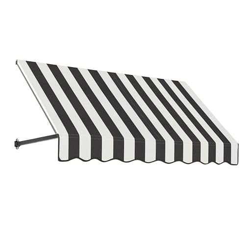 Awntech 6' Dallas Retro (76.5"-24"-36") Straight Slope Fixed Awning with Anodized Arms, Black/White Stripe