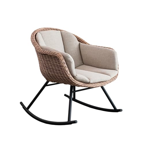 Creative Co-Op Fabric Upholstered Wicker Rocking Chair with Metal Legs and Cushion Natural/Sand