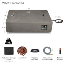 Real Flame Aegean 50in Rectangle Propane or Natural Gas Fire Pit Table, 50,000 BTU, Powder-Coated Steel, Push-Button Ignition, Lava Rock, Storage Cover, Stainless Steel Burner with Lid - Mist Gray