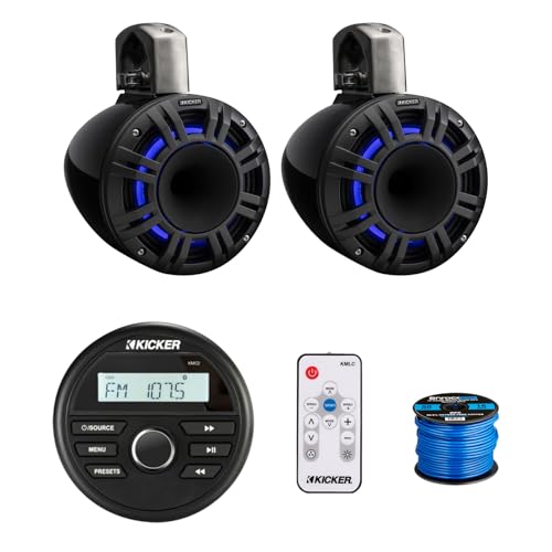 KICKER Marine Gauge Style USB Bluetooth AM/FM Stereo Media Center Receiver with 2X 8" HLCD Tower Speakers Black