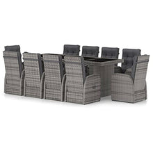 WDGJJFECNMUEHI 11 Piece Outdoor Dining Set with Cushions, Gray Poly Rattan Patio Furniture Set for Garden, Backyard, Includes Reclining Chairs, Glass Tabletop, Durable PE Wicker & Steel Frame
