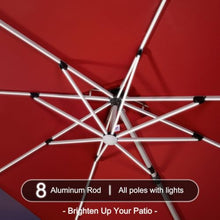 OROTLECT 9' X 12' Solar Powered LED Lighted Patio Umbrella Outdoor Rectangle Umbrella With Wheeled Base,Red