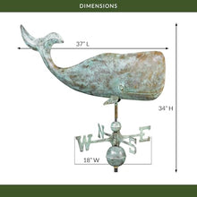 Good Directions Pure Copper 37" Whale Weathervane, Includes Roof Mount for Easy Installation - Blue Verde Copper