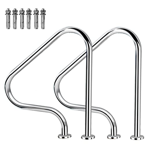 Pool Handrail Stainless Steel Swimming Pools Railing，Deck to Deck Mounted Pool Transitional Hand Rails，for Spa Garden Inground Round Pools Incline Layers (Size : 2 - pcs)