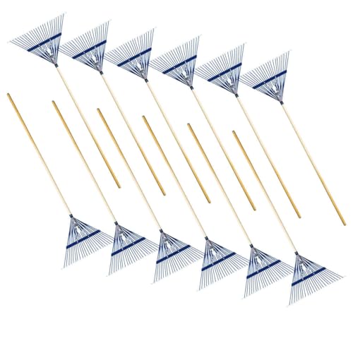 12Pcs 24 Steel Tines Leaf Rake Wooden Handle Heavy Duty Lawn Thatching Rake