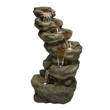 Alpine Corporation 48" Tall Multi-Tier Rock Waterfall Fountain with Cool White LED Lights, Outdoor Water Feature for Backyard, Patio & Garden Decor, Gray