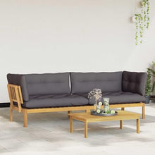 KFPOERTFGD 2 Piece Garden Pallet Sofa Set with Table, Solid Acacia Wood Outdoor Lounge Furniture, Light Brown and Dark Grey, Weather-Resistant Patio Seating