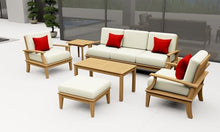 WholesaleTeakFurniture Somer 6 Piece Teak Wood Sofa Set: Sofa, 2 Lounge Chairs, Ottoman, Rectangle Coffee Table & Square Side Table with Cushions in Outdoor Sunbrella Fabric #5404 Canvas Natural