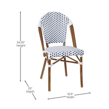 Flash Furniture Lourdes Indoor/Outdoor Commercial French Bistro Set - Tempered Glass Top Table - 4 Chairs - PE Rattan - NAT Bamboo Print Aluminum Frame - White/Navy