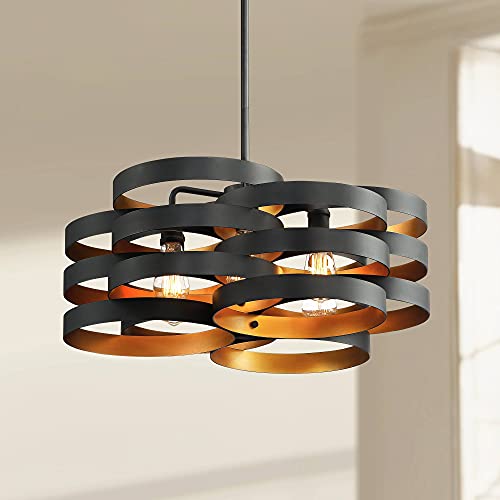 Possini Euro Design Zia Black Gold Metal 6-Light Chandelier Black