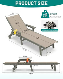 PLUUV Outdoor Pool Chaise Lounge Chairs Set of 4 with Cup Holder, Khaki