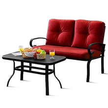 YWMLFZ 2PCS Patio Loveseat Bench Table Furniture Set Cushioned Chair Red