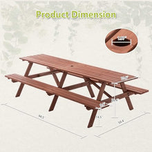 AMZSTAN 95-Inch Extra Large Wooden Picnic Table Set with Benches, 12-Person Outdoor Patio Dining Table with Umbrella Hole, Rustic Brown Garden Table for Backyard Gatherings, Deck, or Park Use