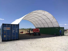 Kaimei 20'x40' Heavy Duty Shipping Container Canopy Shelter - White, PE Fabric, Pony Wall Design - Ideal for Warehouse, Livestock, Equipment Storage, & More!