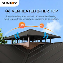 Sunjoy 12.5 x 12.5 ft. Hardtop Gazebo Brown Steel 2-Tier Outdoor with Ceiling Hook